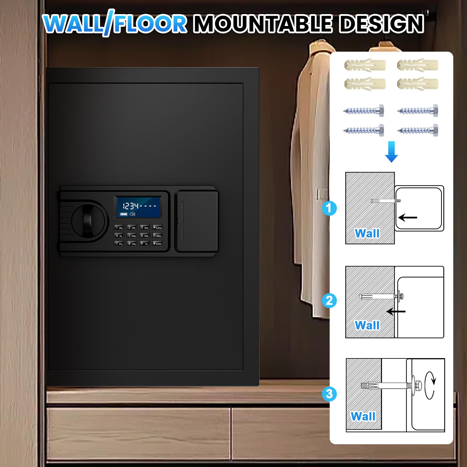 2.6 Cuft Fire Proof Safe for Home Documents, Home Safes Fireproof Waterproof, Fireproof Safe Box with LCD Digital Keypad, Alarm System, Hidden Code, Safety Box For Money Medicine Jewelry