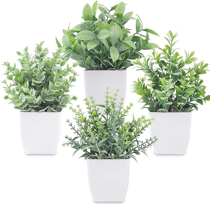 4 Pack Fake Plants Mini Artificial Greenery Potted Plants for Home Decor Indoor Office