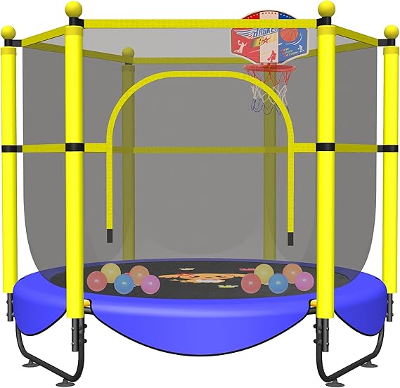 60" Trampoline for Kids, 5 FT Toddler Baby Trampoline with Safety Enclosure Net
