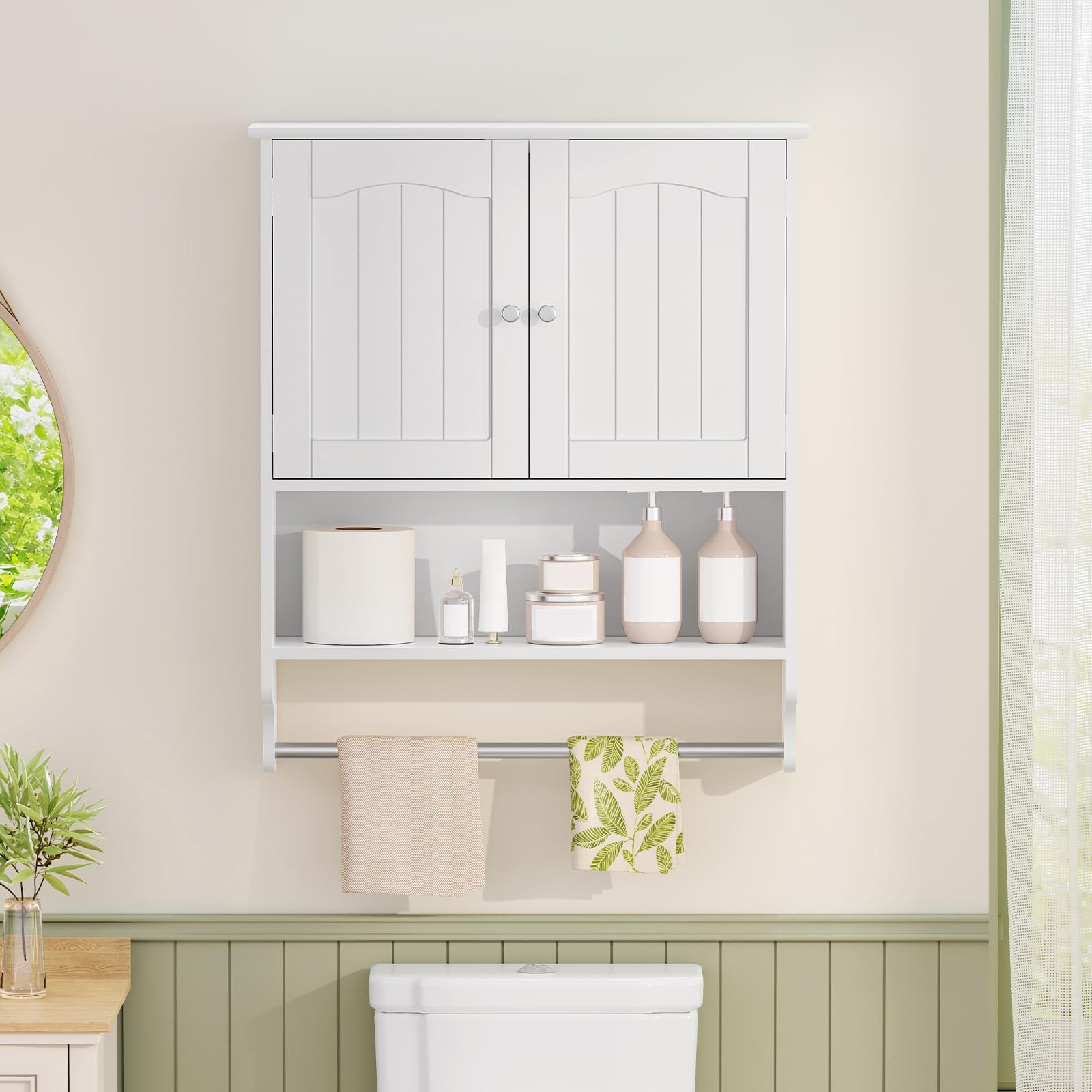 Bathroom Cabinet Wall Mounted with Towel Rack & Adjustable Shelf