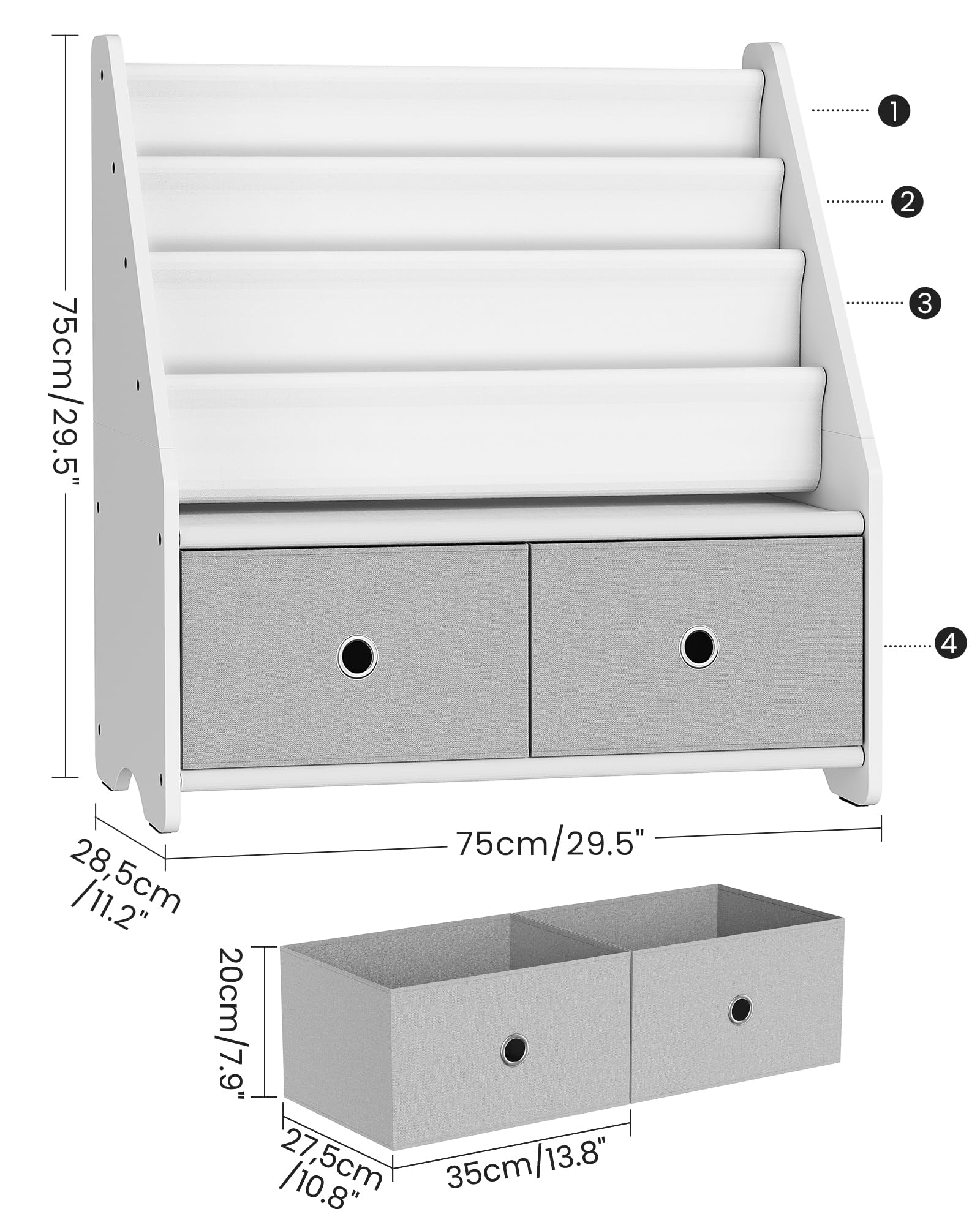 Bookshelf and Toy Storage, 4 Tier Large Capacity Kids Book Rack, Sling Kids Bookcase]