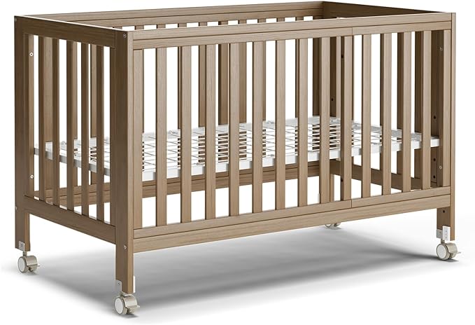 EvoNest Baby Crib, 11 in 1 Convertible Mini Crib with Wheels, 100% New Zealand Pinewood