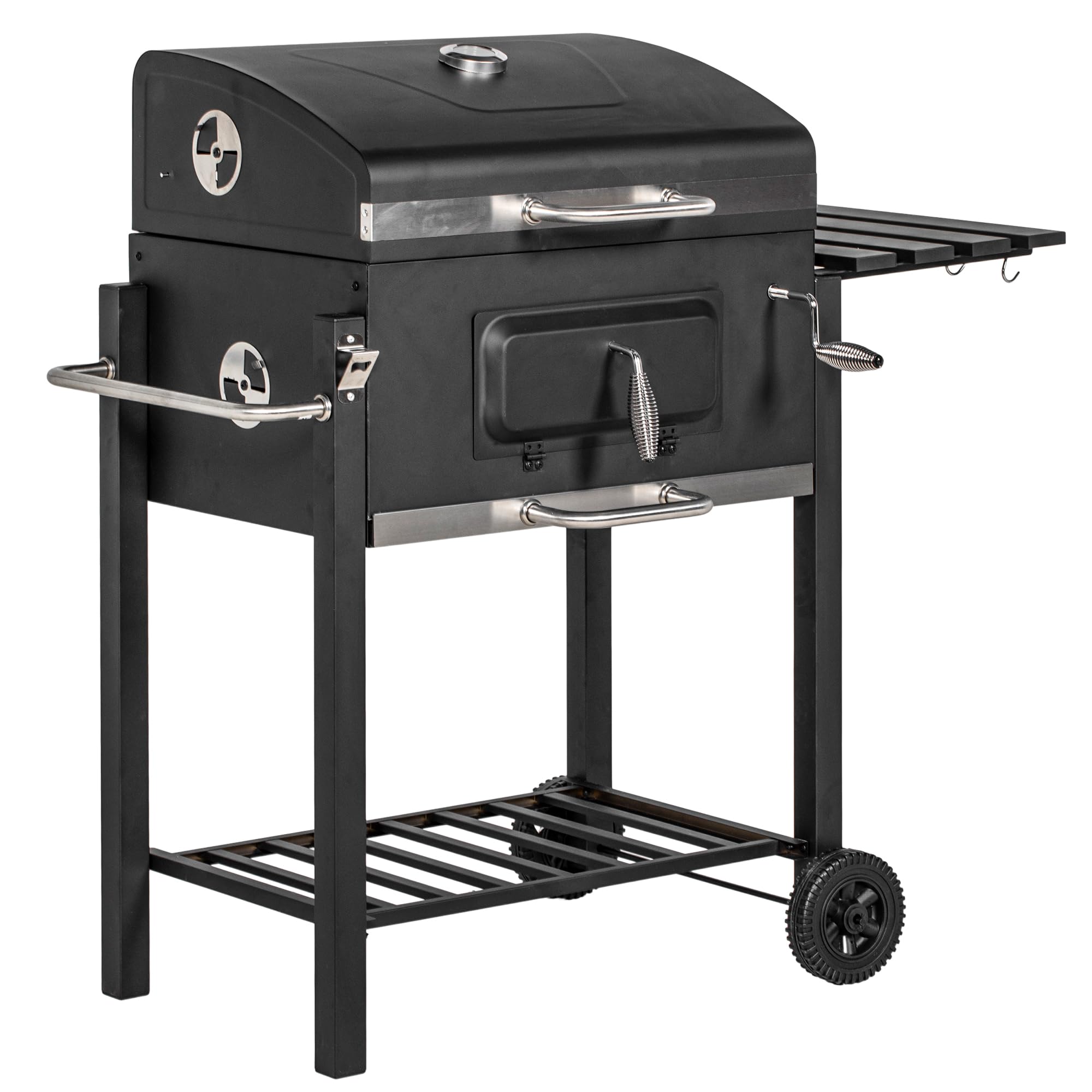 Charcoal BBQ Grill, Outdoor Portable Cooker for Camping or Backyard Picnic with Side Table
