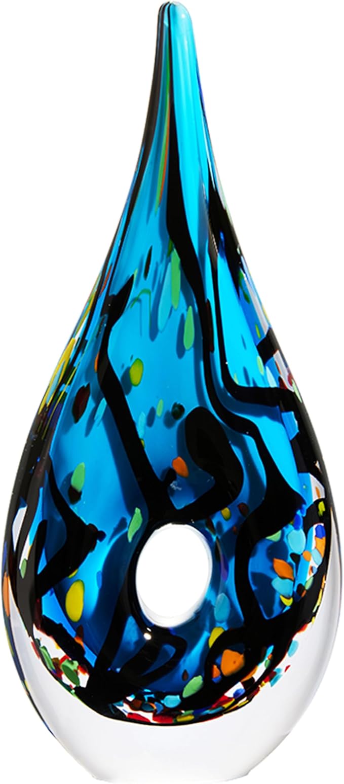 Blown Abstract Hollow Blue Tear Drop Sommerso Art Glass Sculpture