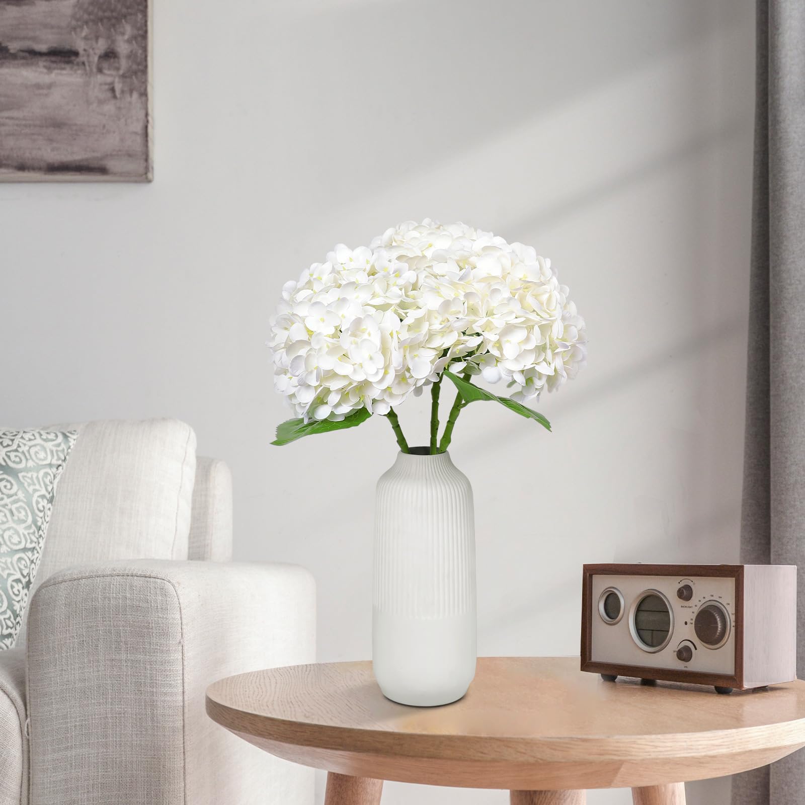 White Hydrangea Artificial Flowers for Outdoors, 3PCS Faux Hydrangea Flowers Real Touch