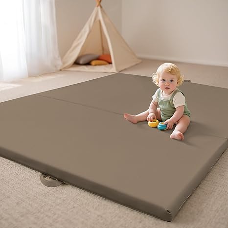 Foldable Baby Play Mats for Floor Vegan Leather 1.5 Inch Extra Thick Foam Play Mat