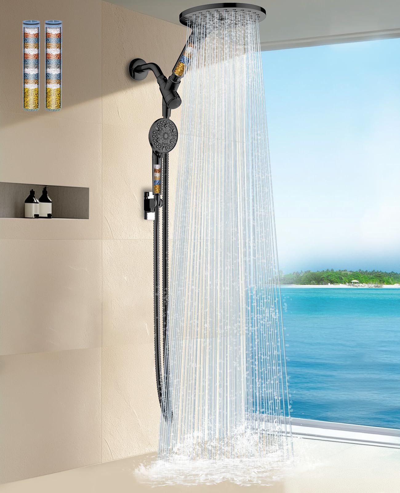 Dual Filtered Shower Heads Combo, High Pressure Rain Shower Head