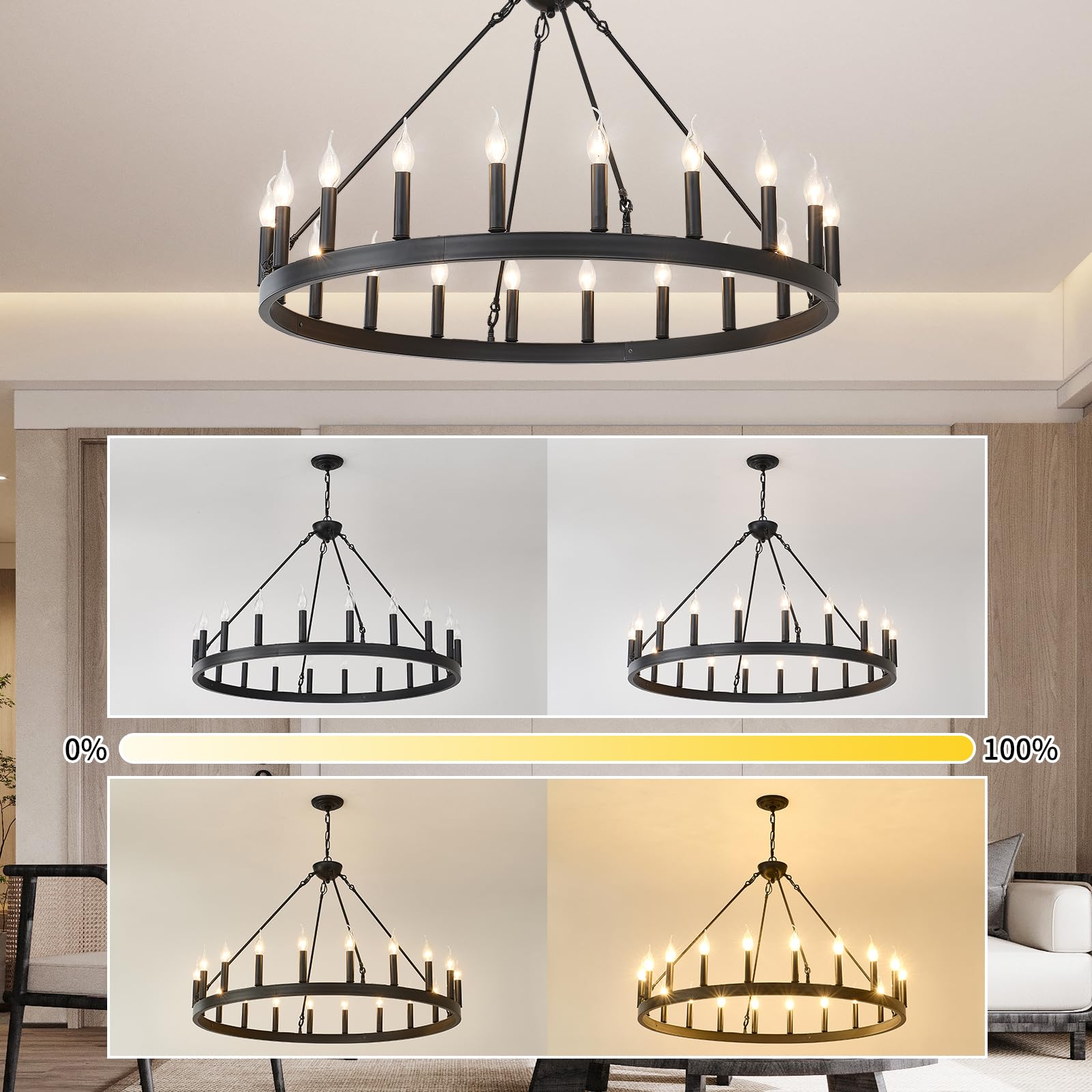 Black Wagon Wheel Chandelier 40 inch,20-Light Farmhouse Wagon Wheel