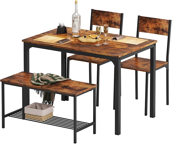 Dining Table Set for 4, 43.3 inch Kitchen Table Set with Chairs and Bench