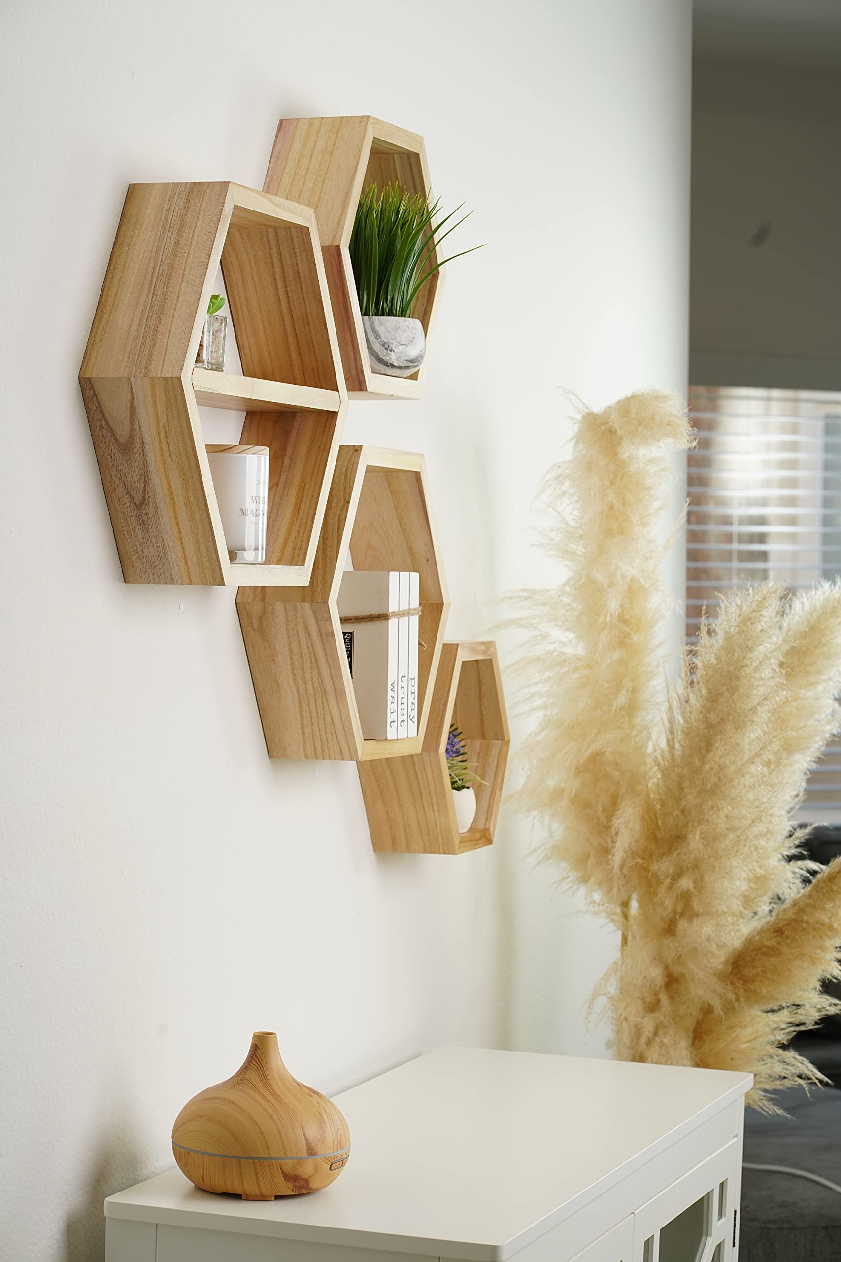 Extra Large Hexagon Floating Shelves - Set of 4 - Honeycomb Decor