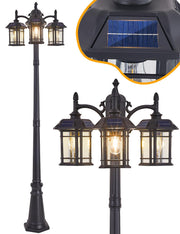 Solar Powered Outdoor Post Light 82.7" H 3-Headed Lamp Post with Dusk