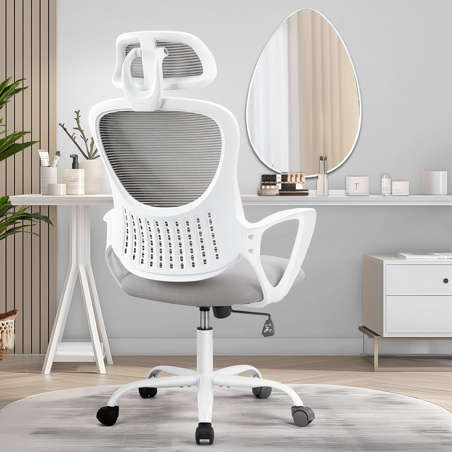Comfy Computer Desk Chair Mesh High Back with Fixed Arms and Adjustable Headrest