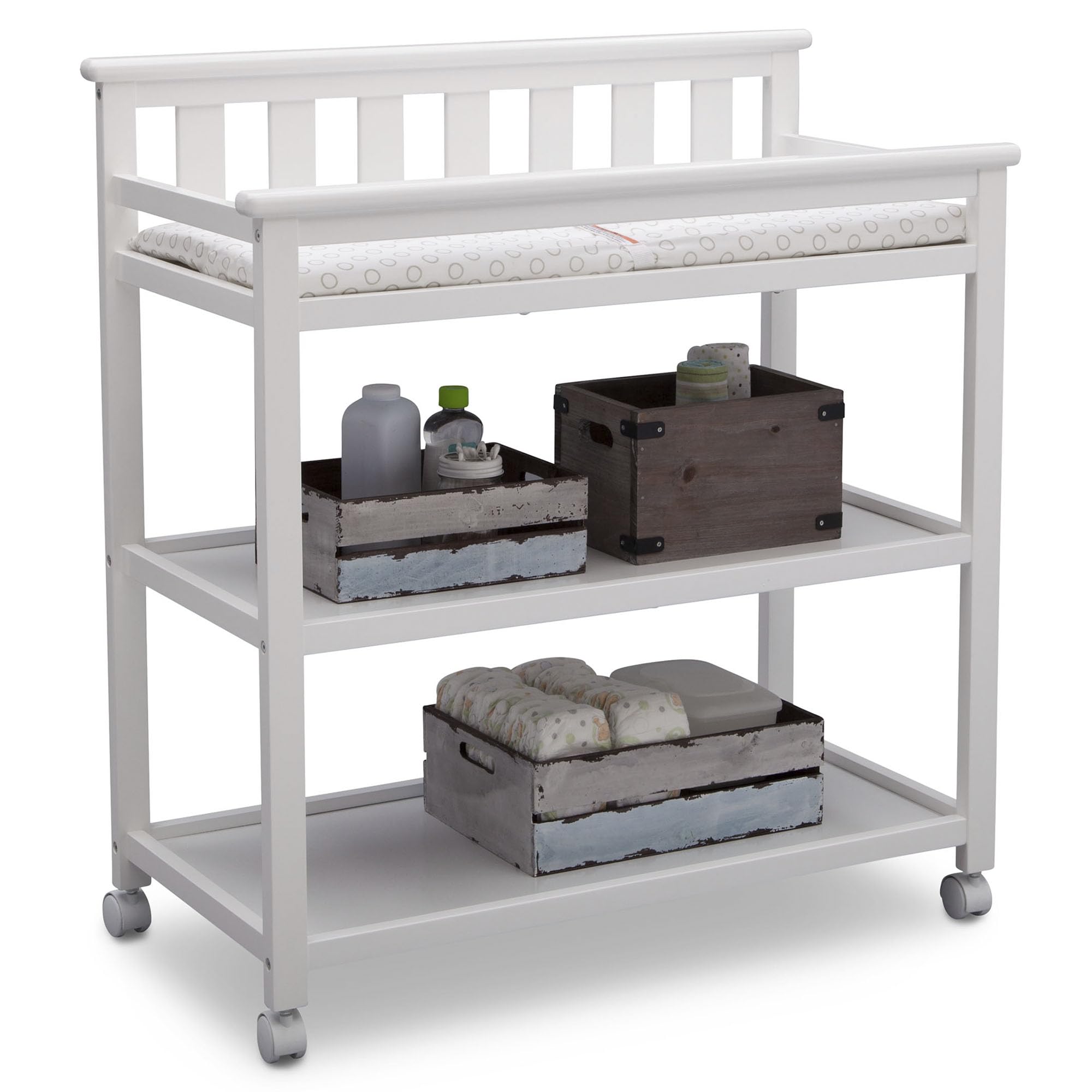 Flat Top Changing Table with Wheels and Changing Pad - Greenguard Gold Certified