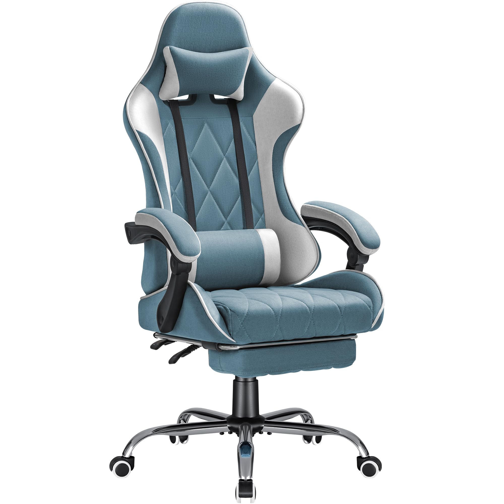 Chair, Video Game Chair with Footrest and Massage Lumbar Support Breathable