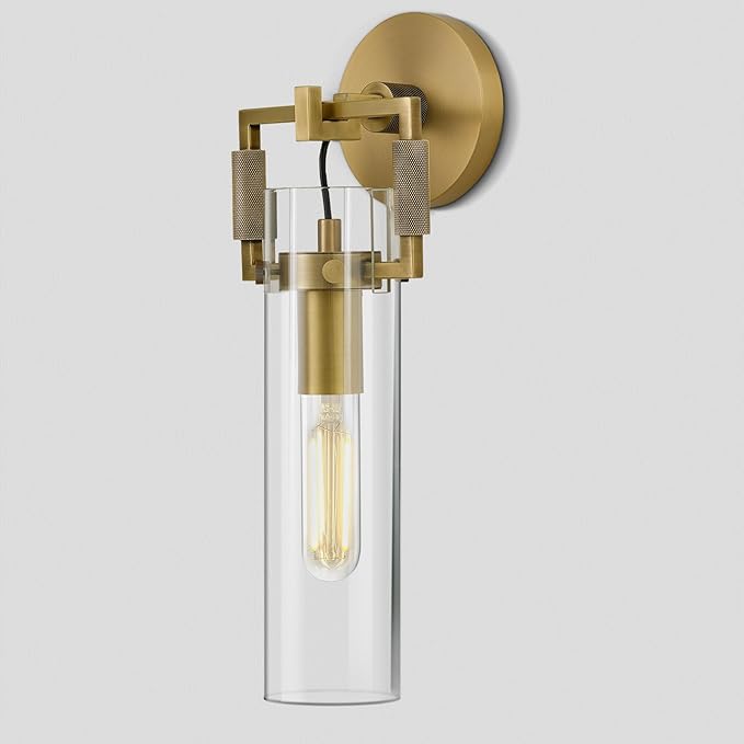 Modern Gold Indoor Wall Sconces Set of 2, 15'' knurled Brass Bathroom Wall Sconces
