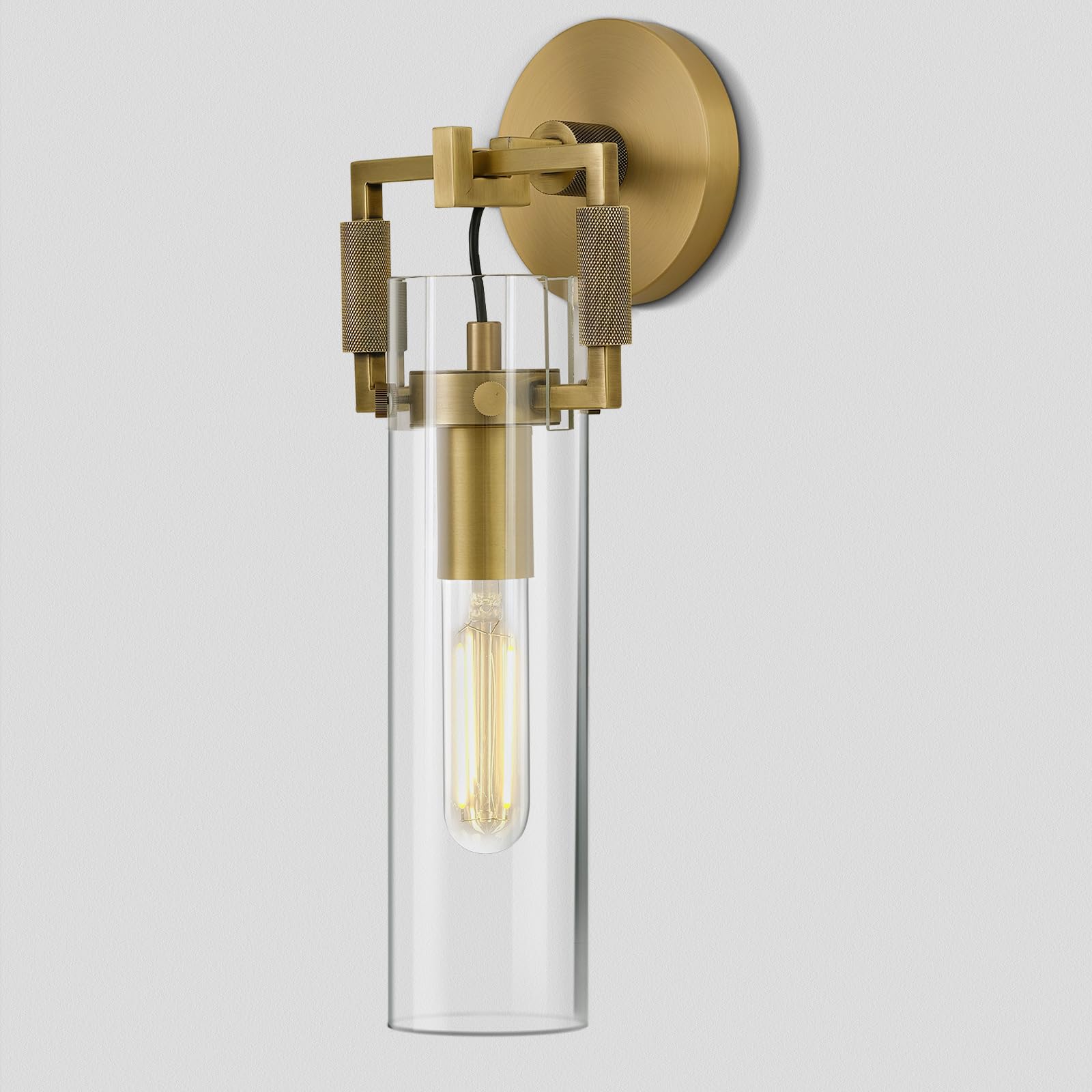 Modern Gold Glass Wall Sconces,15'' Knurled Brass Sconce, Bathroom Wall Sconce