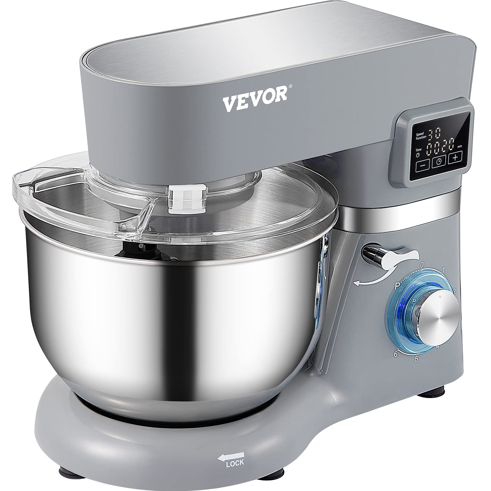 Stand Mixer, 660W Electric Dough Mixer with 6 Speeds LCD Screen Timing