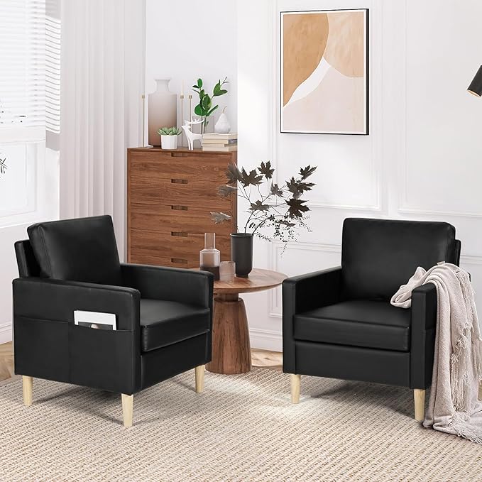 Accent Chairs Set of 2, Modern Fabric Living Room Arm Chairs