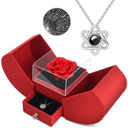 Preserved Red Real Rose Necklace 'I Love You' in 100 Languages - Eternal Flowers Rose