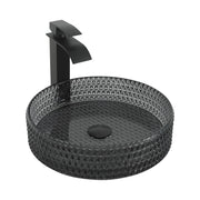 Diamond Shape Bathroom Crystal Glass Vessel Sink with Black Faucet and Pop-up Drain