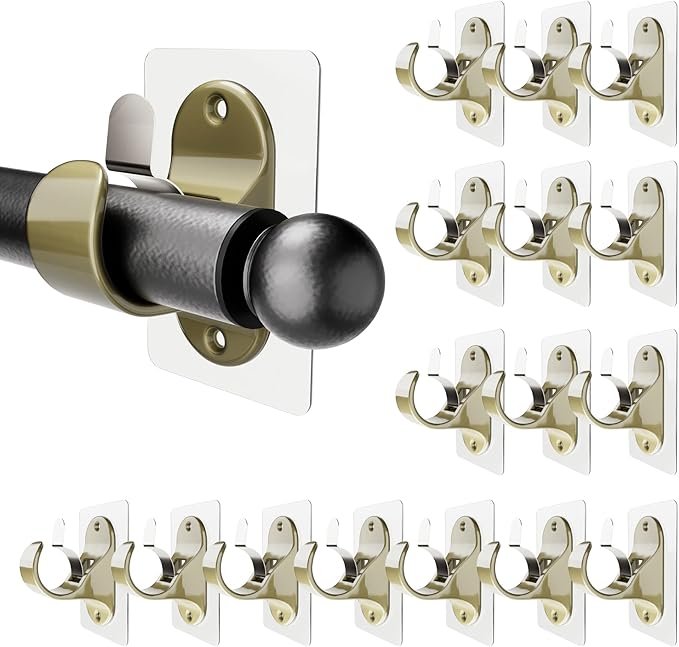 Adhesive Curtain Rod Brackets, No Drilling Curtain Rod Holders for Max 1.3in Rods