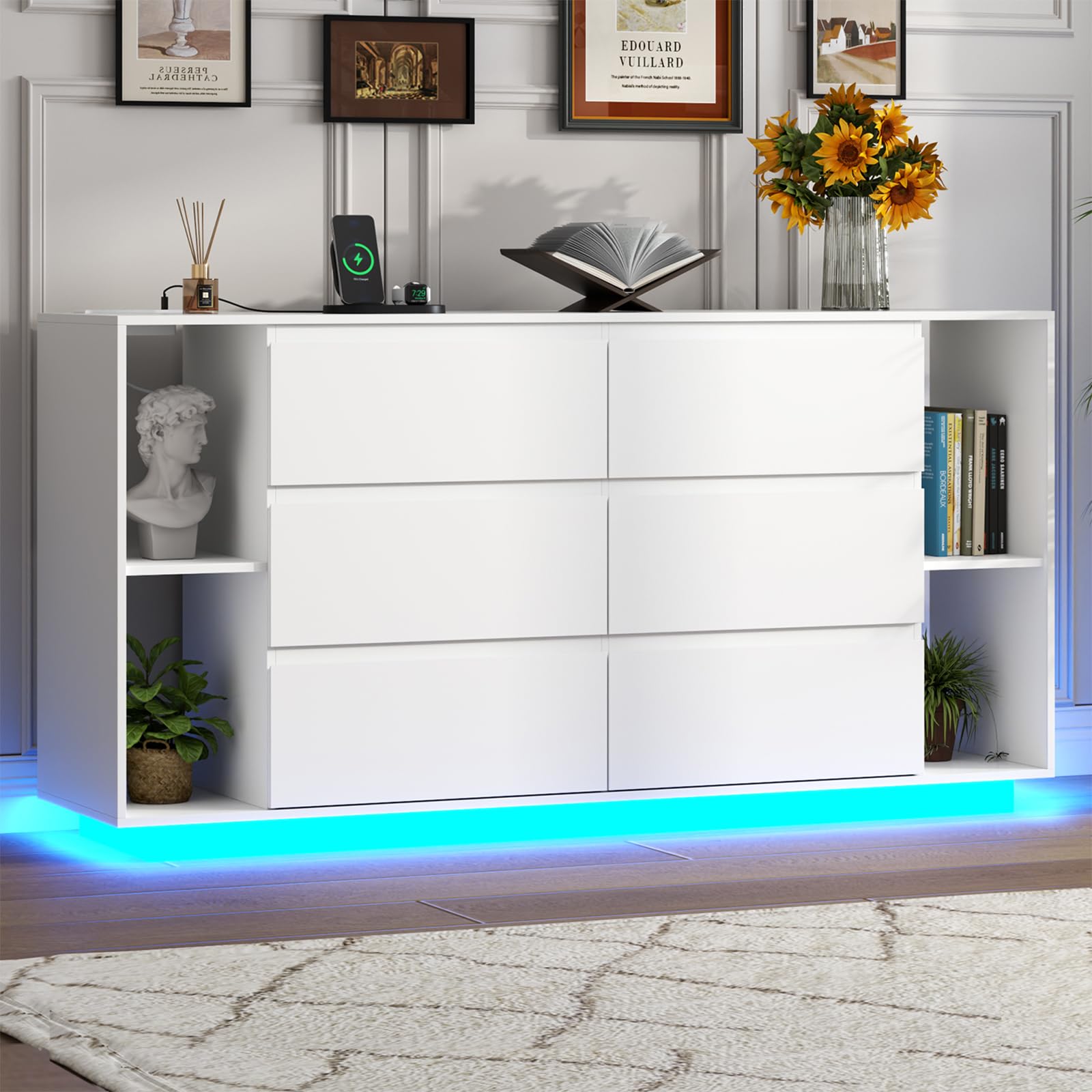 Drawer Dresser for Bedroom, Modern Chest of Drawers with Power Outlet