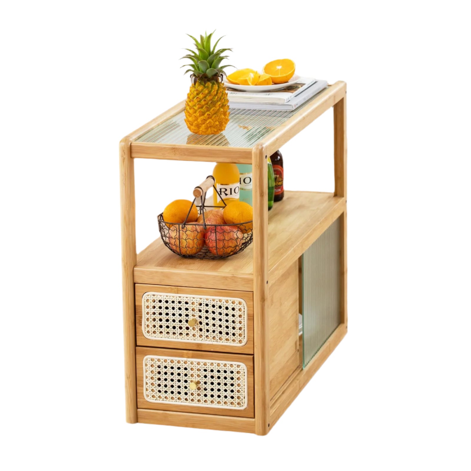 Rattan Nightstand Side Table, Bamboo Accent Bedside Tables, Glass Coffee Tables