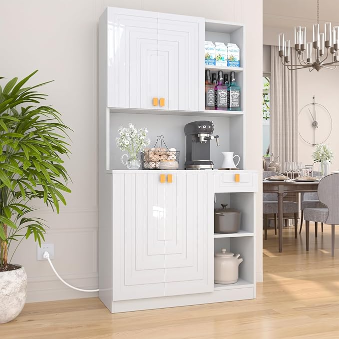 Kitchen Pantry Cabinet with Storage & Pegboard, 71" Tall Hutch Storage Cabinet