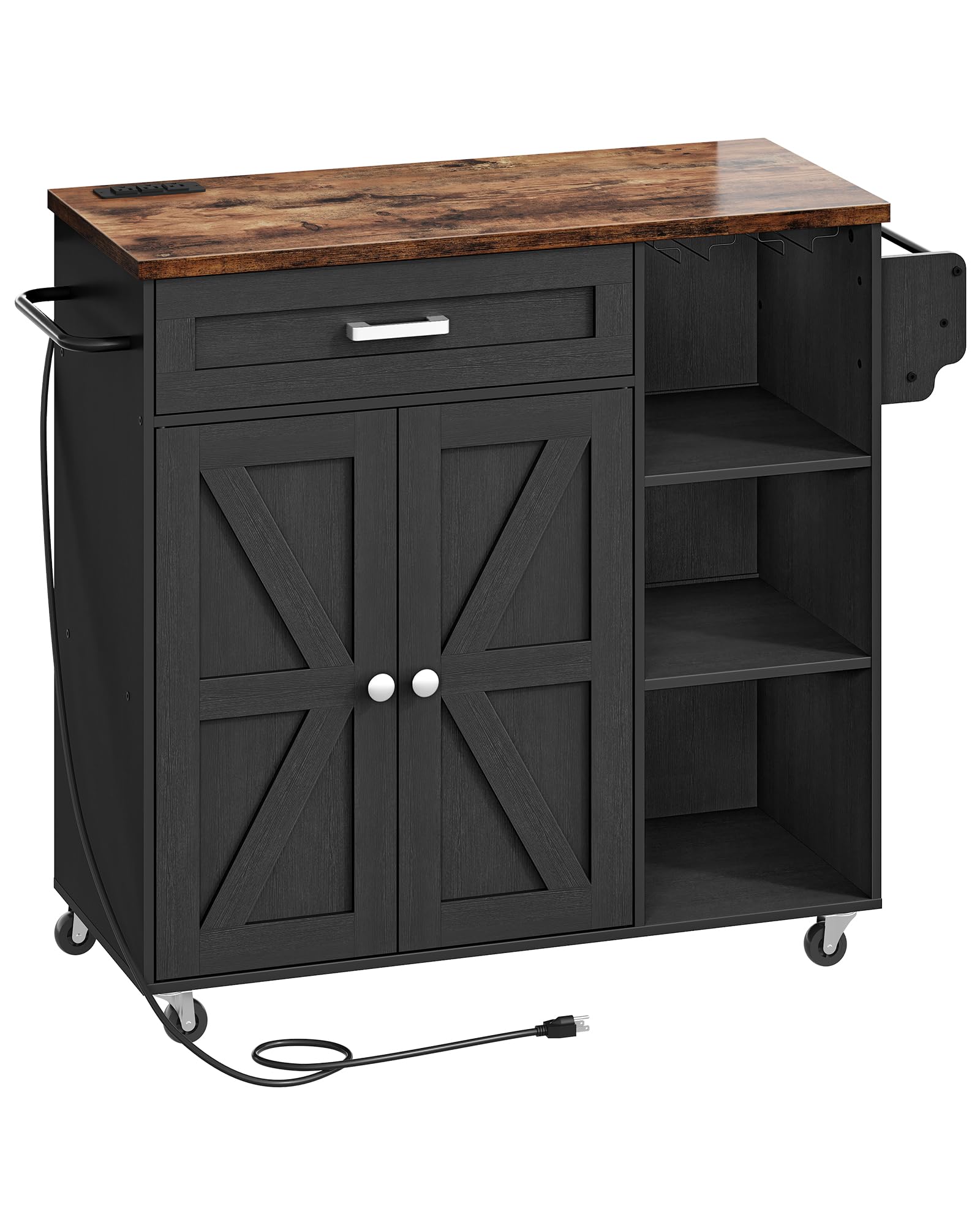 Kitchen Island Trolley with Power Outlet, Spice Rack, Rolling Storage Cart with Drawer