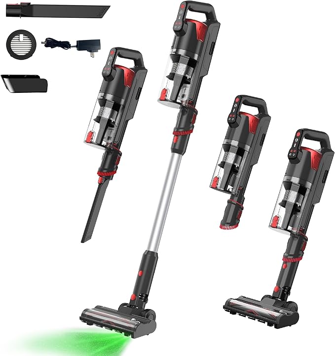 Cordless Vacuum Cleaner, Brushless Motor Powerful Suction Stick Vacuum, LED Display