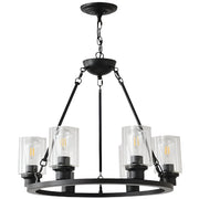 Black Wagon Wheel Chandelier 32 Inch Modern Farmhouse Glass