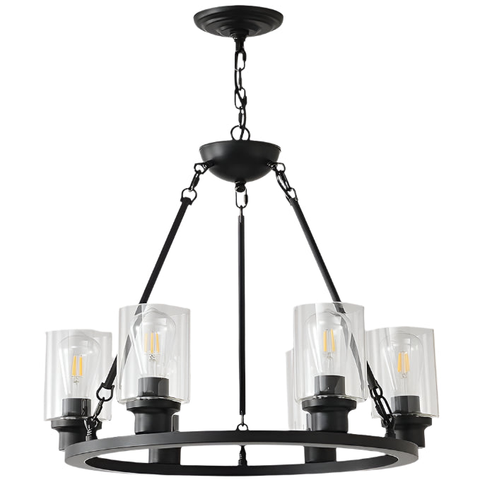 Black Wagon Wheel Chandelier 32 Inch Modern Farmhouse Glass