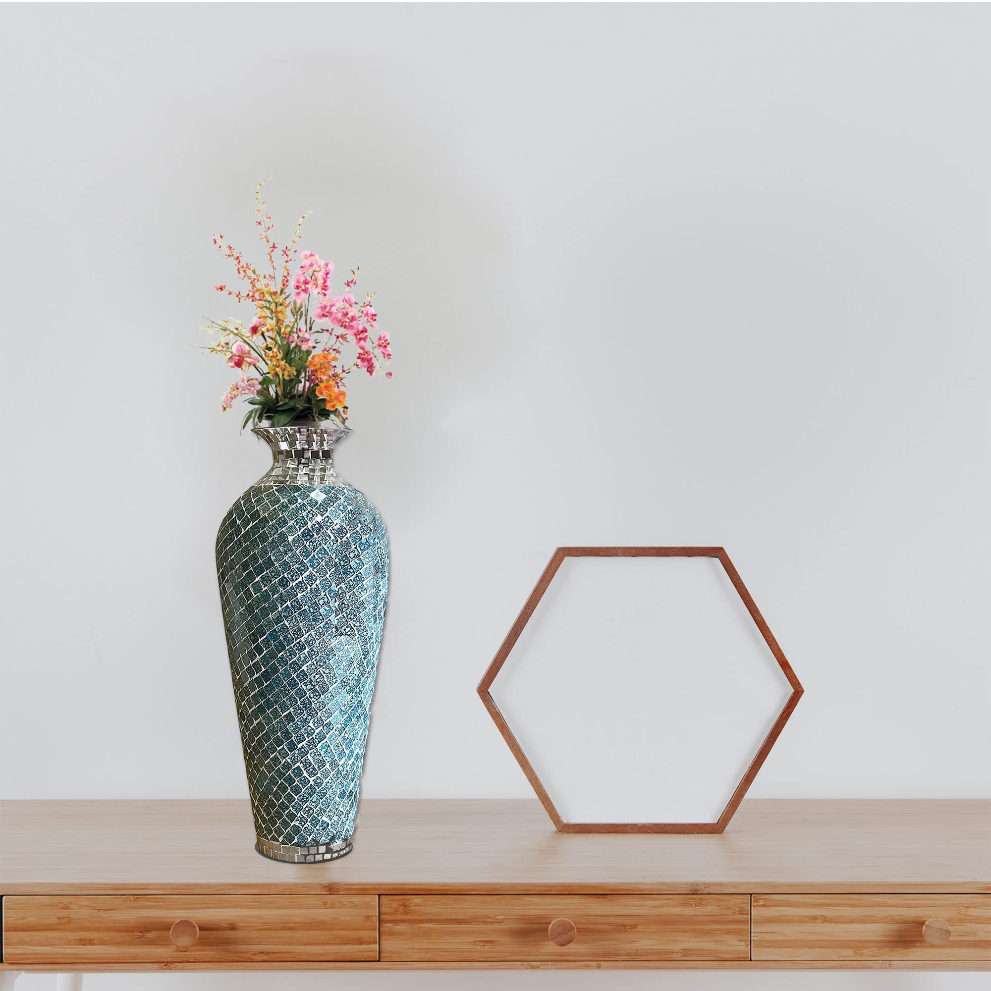 Floor Vase, Mosaic Vase, Decorative Metal Mosaic Piece Vase in Geometric Pattern Wavy
