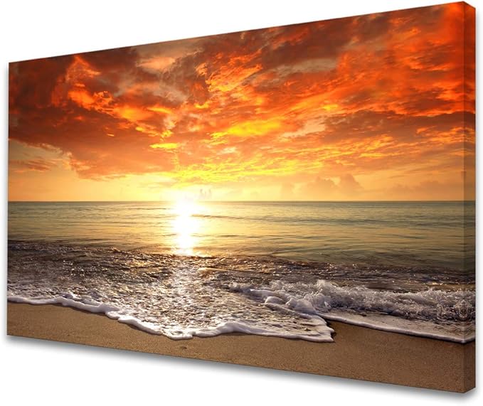 Large Canvas Wall Art Summer Ocean Waves Coconut Trees on Sands Beach