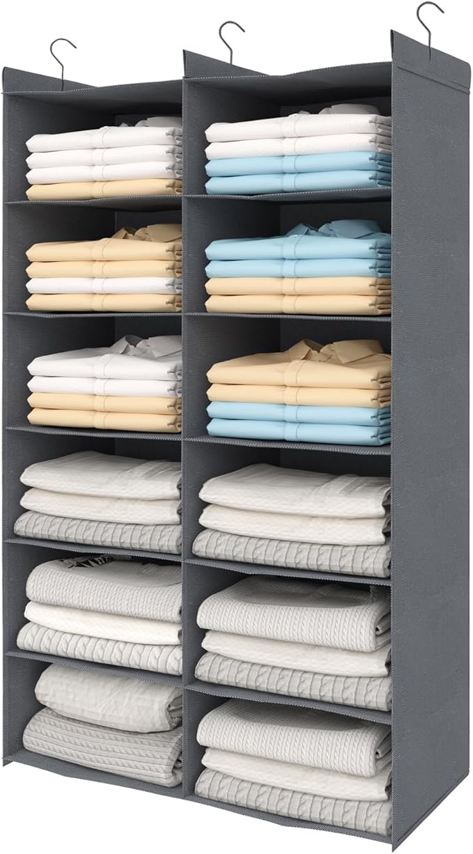 5 Tier Shelf Hanging Closet Organizer, Dual-Row 10 Pocket Cloth Hanging Shelf