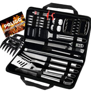 POLIGO 28PC Exclusive BBQ Grill Accessories in Carrying Bag for Birthday Fathers Day Grilling Gift - Premium Grill Utensils Set with Barbecue Claws, Meat Injector, Thermometer for Smoker, Camping BBQ