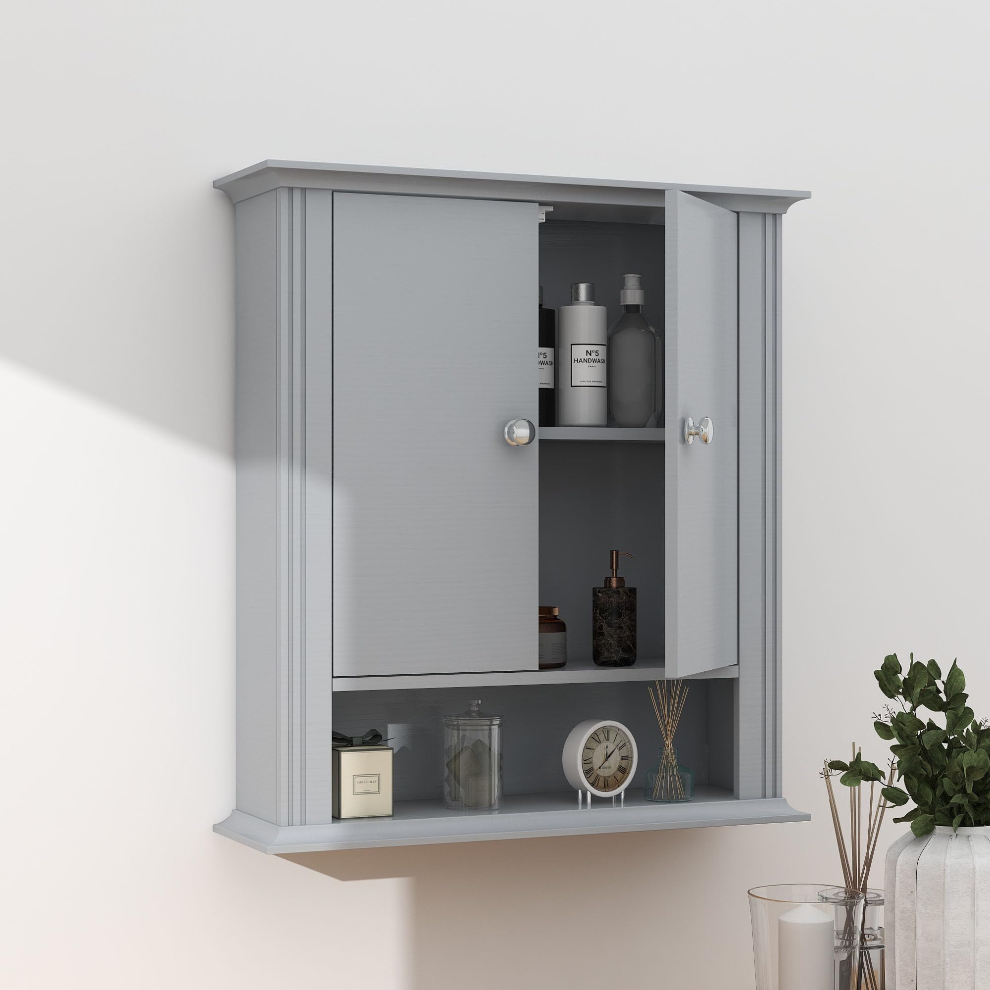 Wall Mounted Bathroom, Medicine Cabinet with 2 Doors