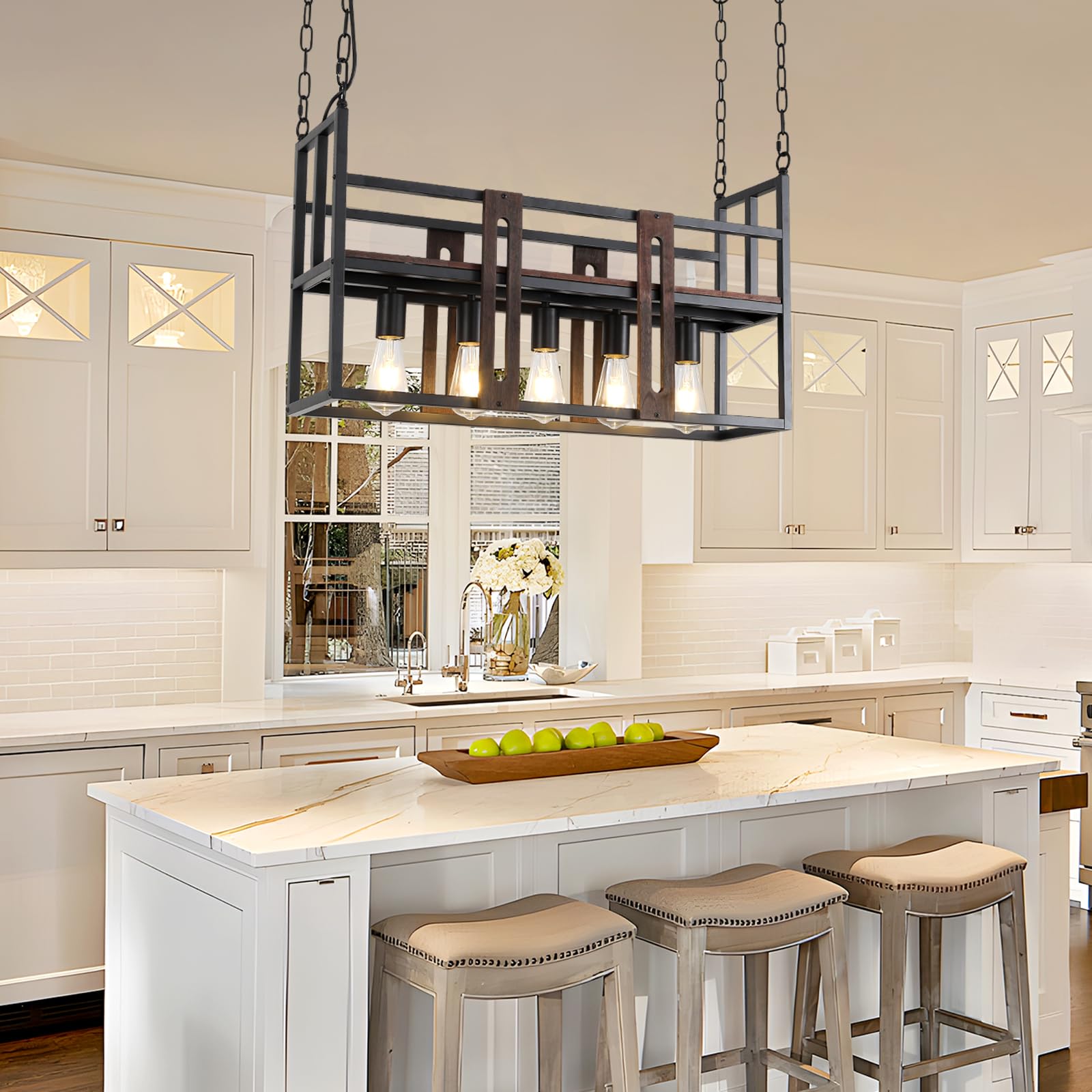 Farmhouse Light Fixture Black Kitchen Island Lighting,5 Light