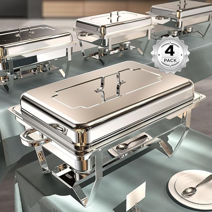 Chafing Dishes for Buffet 4 Pack, 9QT [No Fingers Cut] Roll Edge Designed Chafing Dish