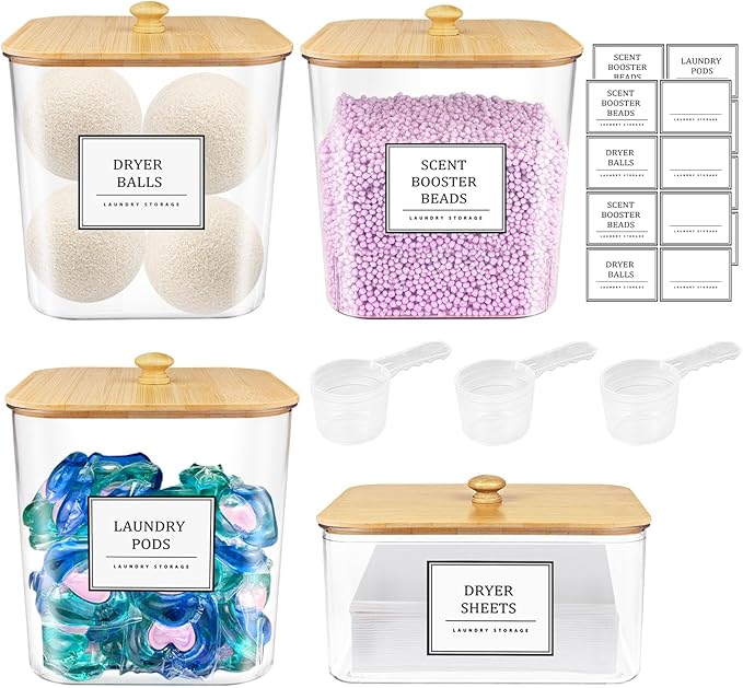 3+1 Pack Laundry Pods Container,Clear Laundry Room Organization Containers