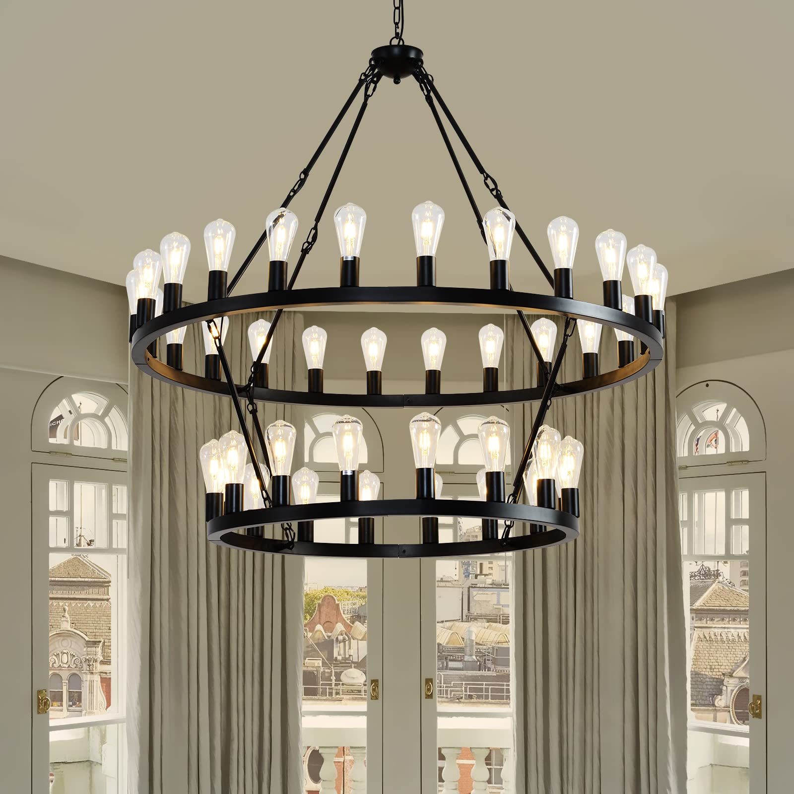 48 Inch Black Extra Large Wagon Wheel Chandelier