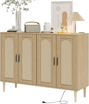 Sideboard Buffet Cabinet, 4 Rattan Doors Accent Storage Cabinet