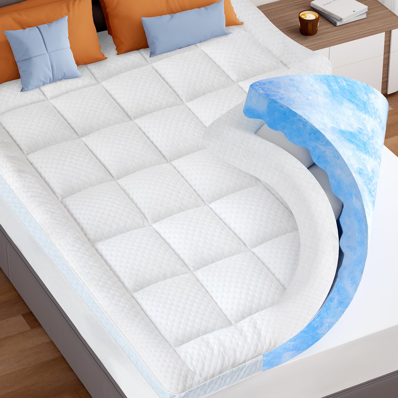Dual Layer 3 Inch Memory Foam Mattress Topper King, 2 Inch Cooling 7-Zone Gel Memory