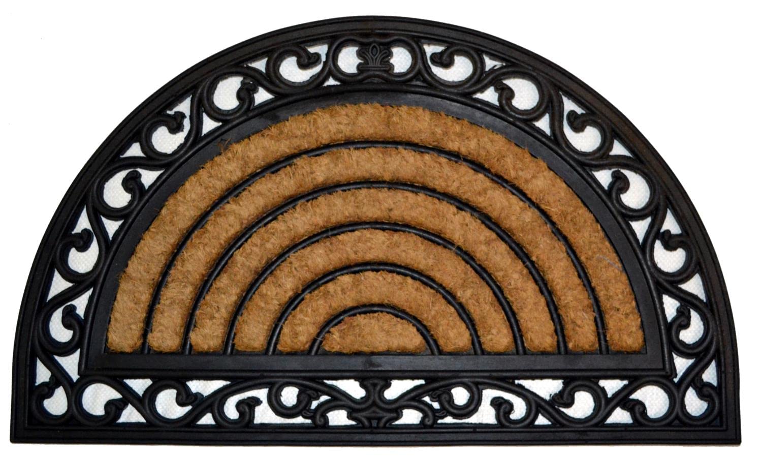 Half Round Rubber Back Coir Doormat, Scrolled Grill, 18-Inch by 30-Inch