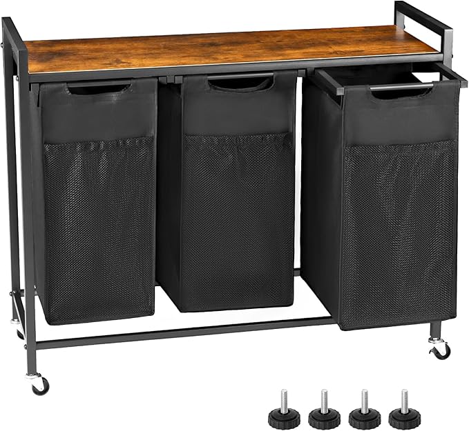 Laundry Hamper with Wheels - Laundry Sorter with 2 Pull-Out and Removable Baskets