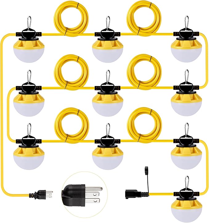 100FT Construction String Lights, IP65 Waterproof ETL Certified LED String