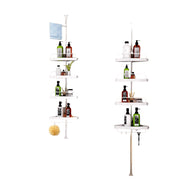 HAMITOR Corner Shower Caddy Tension Pole: Adjustable Stainless Steel Shower Organizer with 4 Tier Shelf for Bathroom Bathtub Tub Shampoo - Floor Standing Rack Bath Storage Holder with Rust Proof Rods