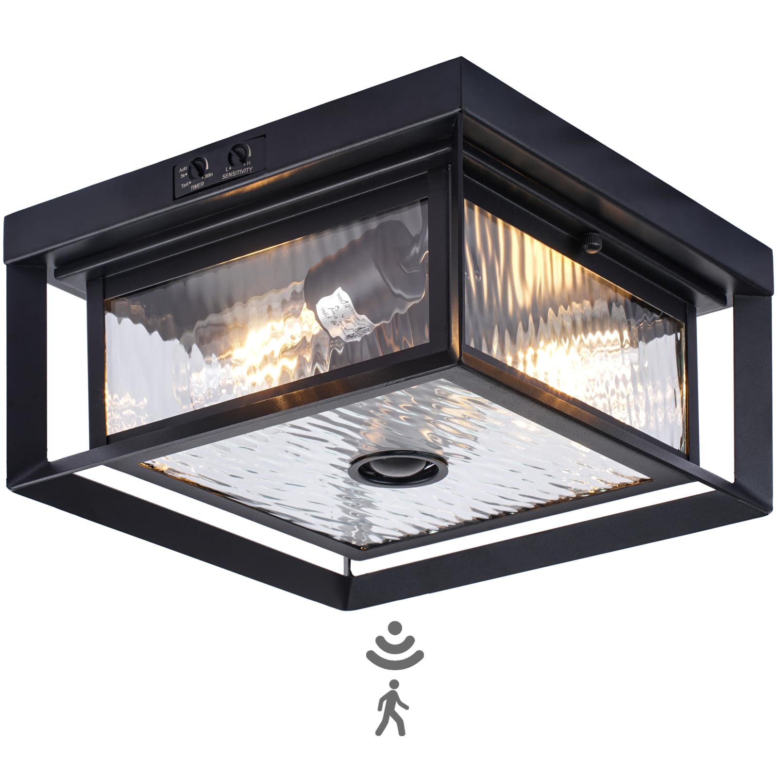 Sensor Outdoor Ceiling Light - Industrial Style, Flush Mount, Dual Box Frame