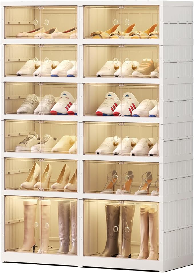 Foldable 9-Tier Shoe Rack Organizer for 18-36 Pairs - Collapsible Clear Plastic Shelf