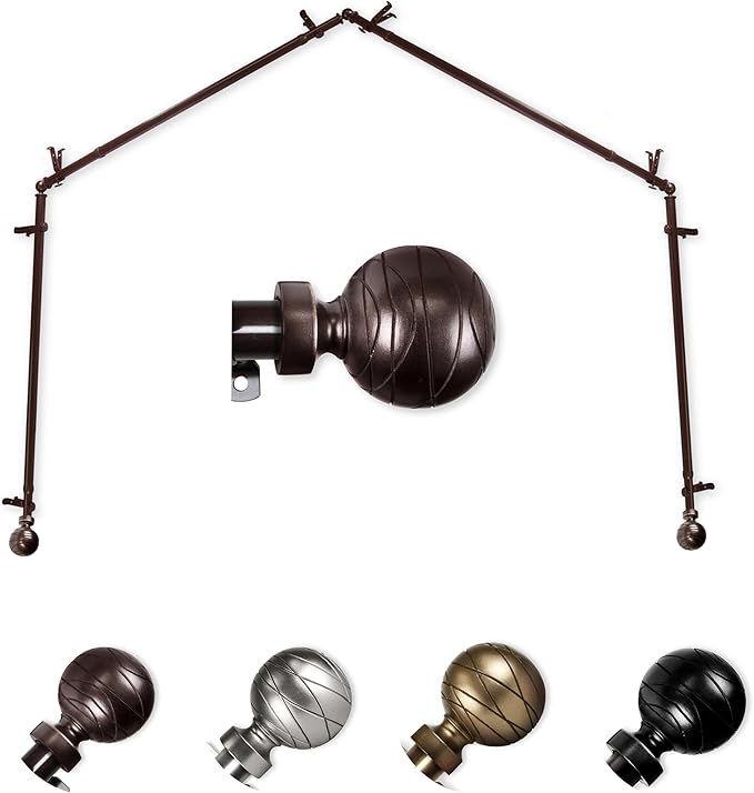 Ferero 13/16" 4-Sided Bay Window Curtain Rod 28-48 inch (each side) - Black